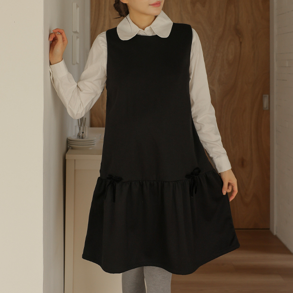 <b>[Limited Quantity SALE]</b> <b>[Warm/Masterpiece for Layering]</b> [S-made] Maternity*Double Ribbon Wool-like Layered Maternity Dress