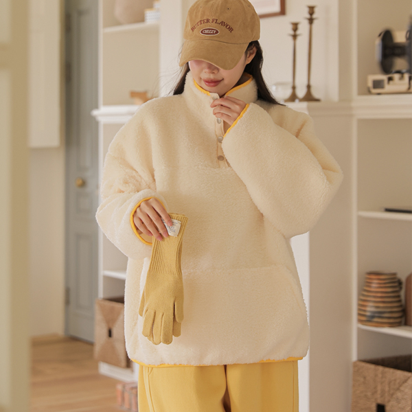 <b>[Limited Quantity SALE]</b> <b>[Warm/Loose Fit]</b> [S-made] Maternity* Soft Sherpa Half-Open Snap Maternity Fleece
