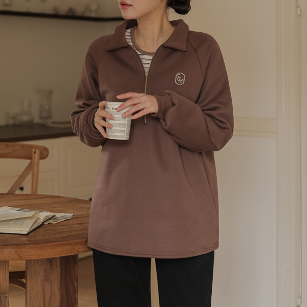 <b>[Limited Quantity SALE]</b> <b>[Thick Fleece Lined / Good Comfort]</b> [S-made] Maternity* Embroidered Half-Zip Collared Fleece Maternity T-shirt