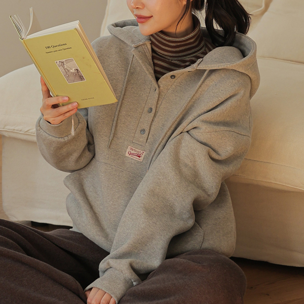 <b>[Limited Quantity SALE]</b> [S-made] Maternity*Thick Double-Fleece Hooded Half-Open Maternity T-shirt