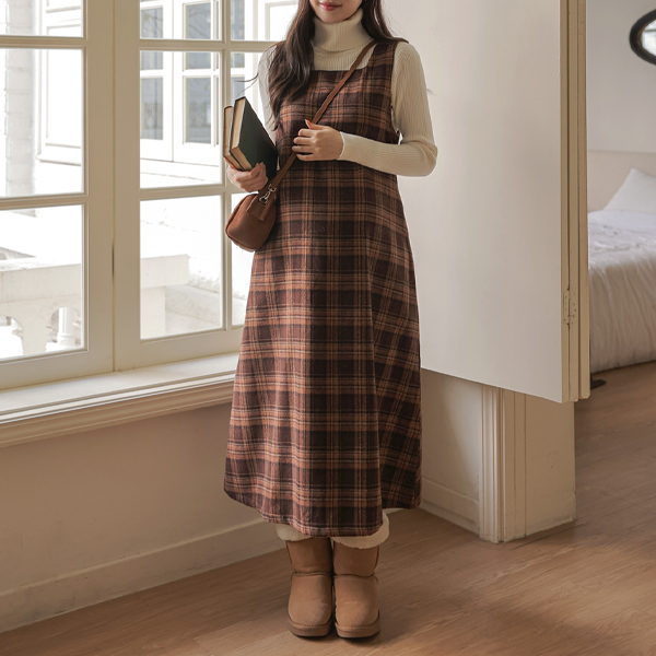 <b>[Limited Quantity SALE]</b> [S-made] Maternity* Brushed Square Neck Check Maternity Dress