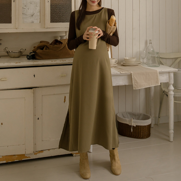Maternity* Adjustable Slit Layered Maternity Dress