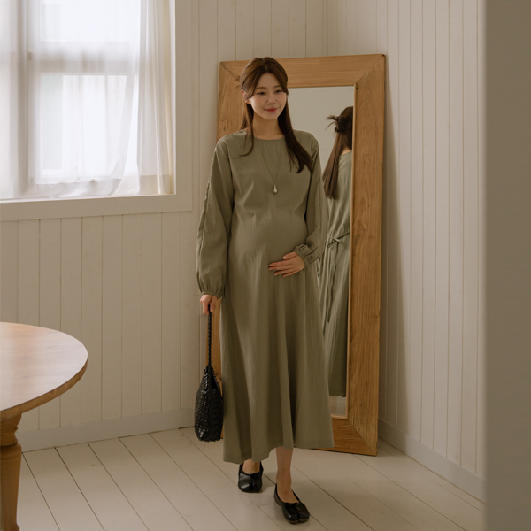 Maternity* Otibasrak Long Sleeve Adjustable Strap Maternity Dress