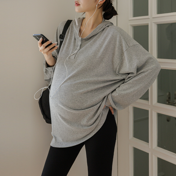 Maternity* Button Half-Zip Soft Hoodie Long Sleeve Tee