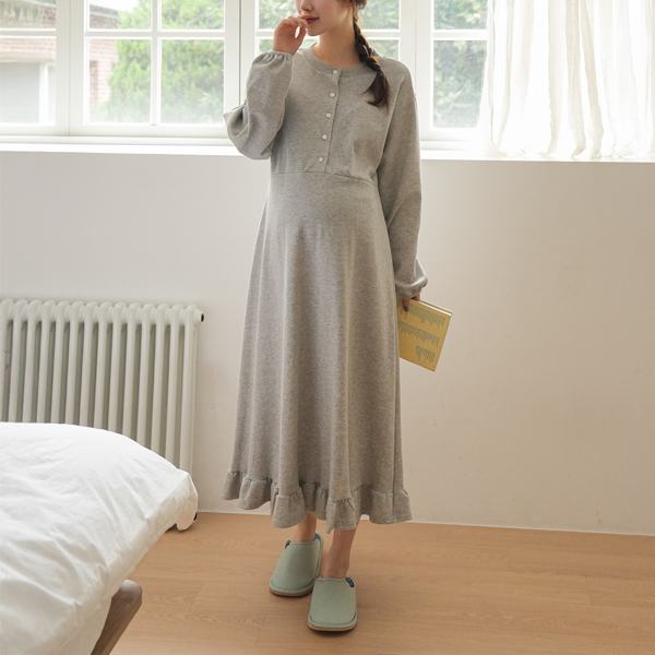 <b>[Good Fit/Tummy Cover]</b> [S-made] Maternity* Frill Comfort Half-Open Maternity Dress (Nursing Suitable)