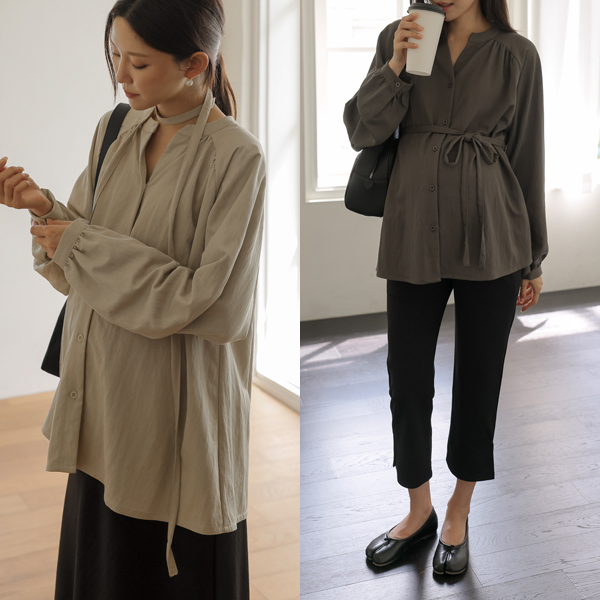 [Comfortable Fit/Essential Work Look][S-made] Maternity* Mood Shirred Flowy Maternity Blouse