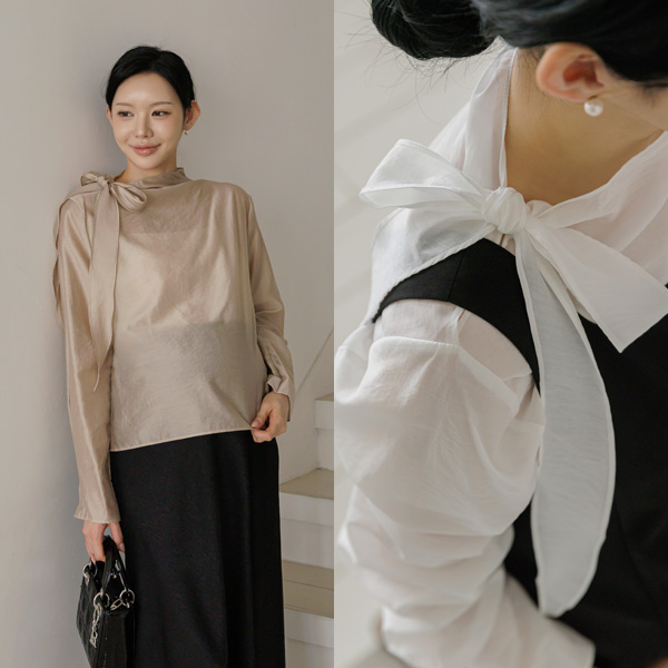 Maternity*Sheer Glossy Tie Blouse