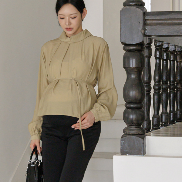 Maternity*Obe Pintuck Belt Set Blouse