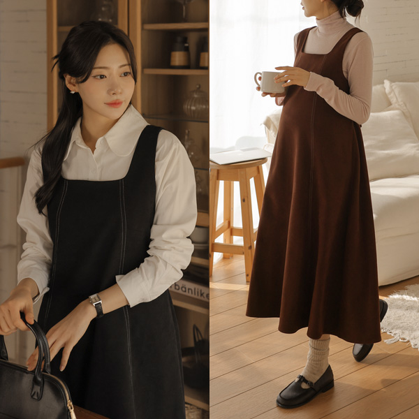 <b>[Layered/Comfortable/Recommended for Wedding Guest Look]</b> [S-made] Maternity*Layered Full Maternity Dress with Stitch Highlights