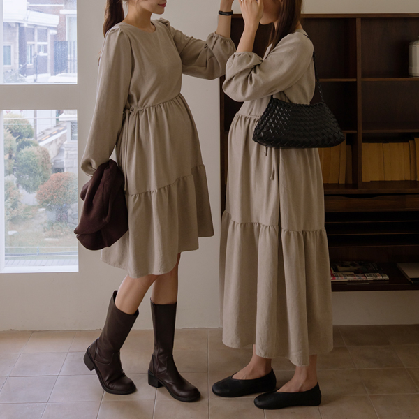 <b>[Online Store Exclusive Opening Special]</b> <b>[Select Length/Adjust Waist]</b> [S-made] Maternity* Soft Touch Tiered Maternity Dress (Long/Short)