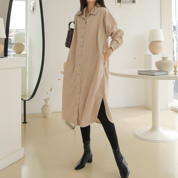 [S-made] Maternity*Winter Corduroy Long Shirt Maternity Dress