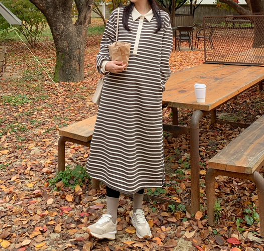 <b>[Limited Quantity SALE]</b> Maternity*Warm Striped Maternity Dress (Nursing Suitable)