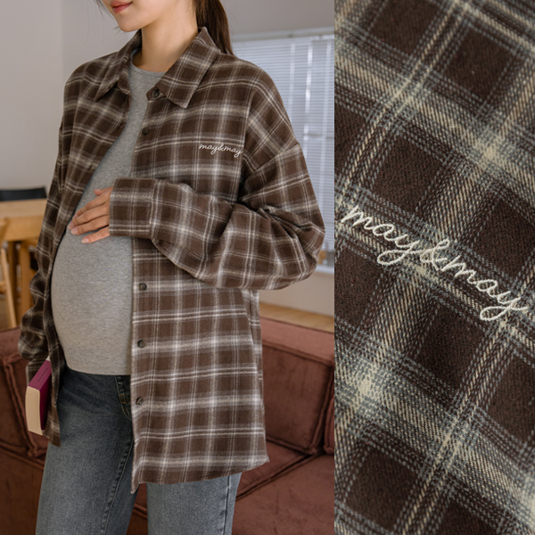 <b>[Lettering Embroidery/Loose Fit]</b> [S-Made] Maternity*Fog Check Lettering Maternity Shirt