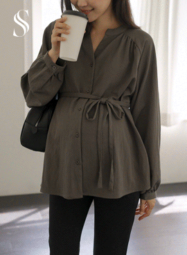 [Comfortable Fit/Essential Work Look][S-made] Maternity* Mood Shirred Flowy Maternity Blouse