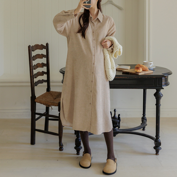 <b>[Free Shipping]</b> [S-made] Maternity*Winter Corduroy Long Shirt Maternity Dress
